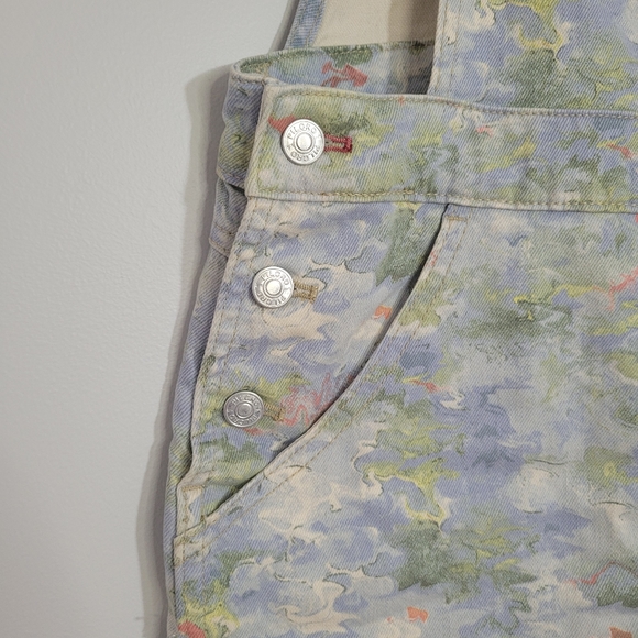 ANTHROPOLOGIE PILCRO Cut Off Short Pastel Print Denim Overalls w/Frayed Hem - Picture 10 of 15